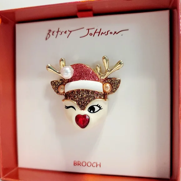 Betsey Johnson Christmas Reindeer Brooch Holiday Jewelry - Picture 1 of 6